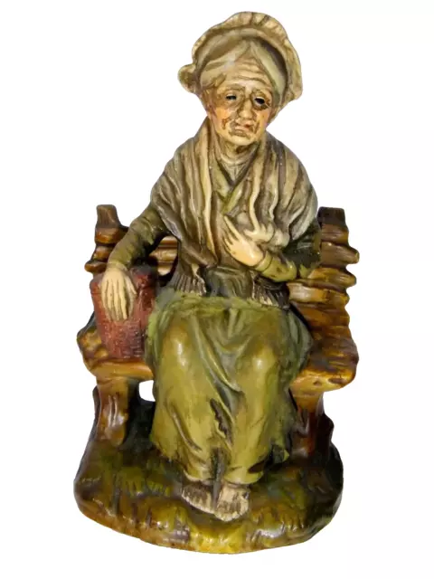 Biscuit statue porcelaine figurine couple de vieillard sur banc femme homme 3