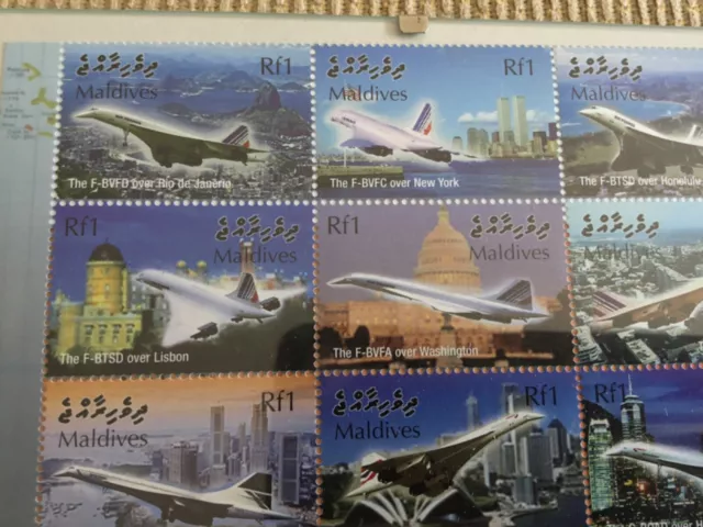 British Airways Air France Gedenkmarken Malediven 2004 gerahmt selten