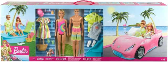 Barbie Geschenkset Auto Cabrio Pool Barbie und Ken Puppe  Badebekleidung Mattel
