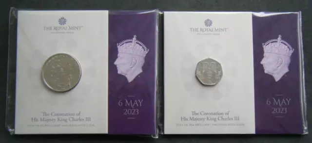 2023 King Charles III Coronation UK 50p and £5 BU Coin Pair - In stock