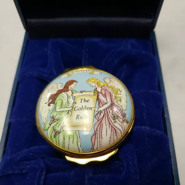 2000 Halcyon Days Enamels Trinket Box England - The Golden Rule Angels Mary Kay