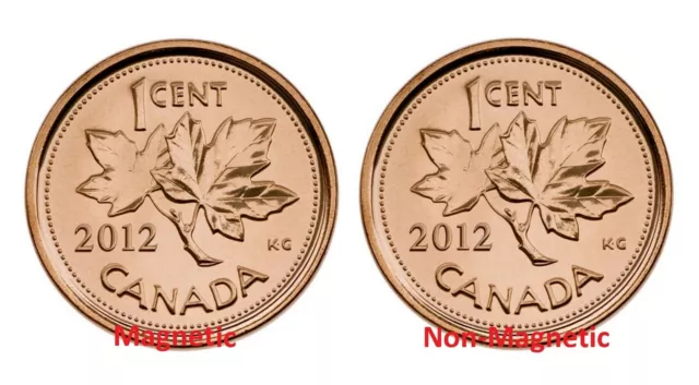 Canada 2012 1 Cent Magnetic and Non-Magnetic Penny Last One Cent Set BU