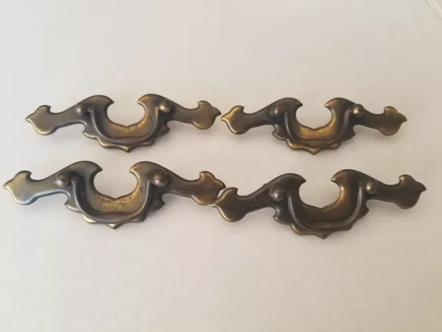 4 Vintage Brass Chippendale Bail Pulls Drawer Dresser Handle Batwing
