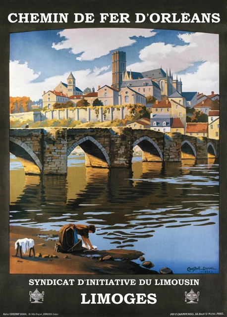 Limoges, Haute-Vienne, Frankreich, 1920, Vintage französisches Art Deco Reiseposter