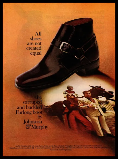 1970 Johnston & Murphy Buckled Furlong Ankle Boots Vintage Race Horse Print Ad