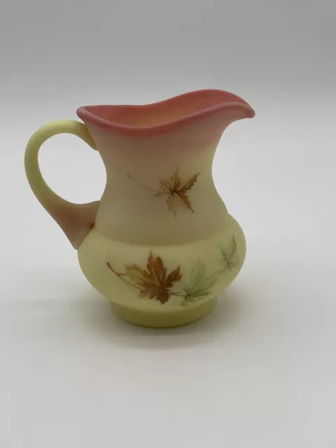 Vtg Fenton Autumn Leaf Hand Painted Burmese Glass Vase Pitcher Creamer Glows