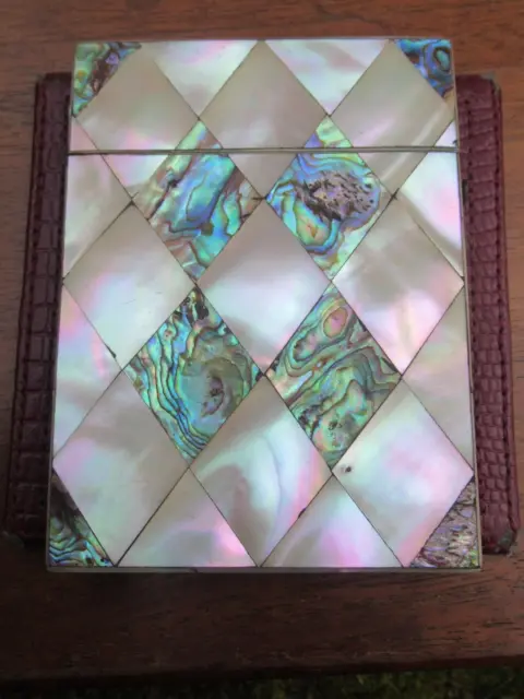 Victorian Mother of Pearl Card Case with Hinged Lid 4" x 3" EX+ Cond