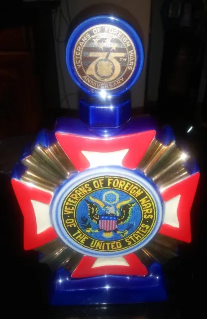 🎖Vtg. Ezra Brooks Whiskey Decanter 👮 75th Anniversary VFW 1973🏅24K Gold🏅