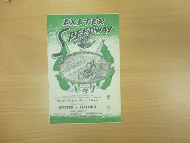 Exeter Vs Oxford Speedway Programme  8/6/1953