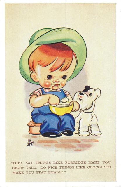 THEY SAY THINGS Like Porridge Make You Grow Tal Comic Postcard Boy Dog ...