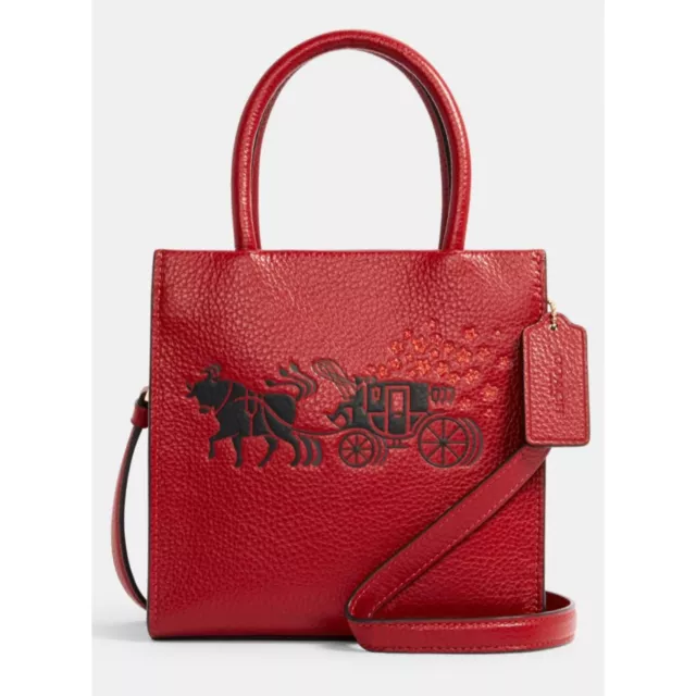 COACH LUNAR NEW Year Square Bag 10 Red Leather & Signature Canvas