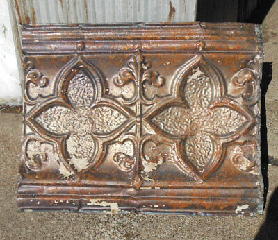Antique Gothic Quatrefoil Ceiling Tin Tile Back-Splash Pie Safe Cabinet Door