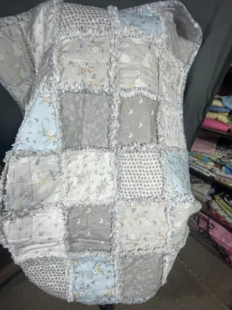 Baby Quilt In Gray Handmade Rag Quilt