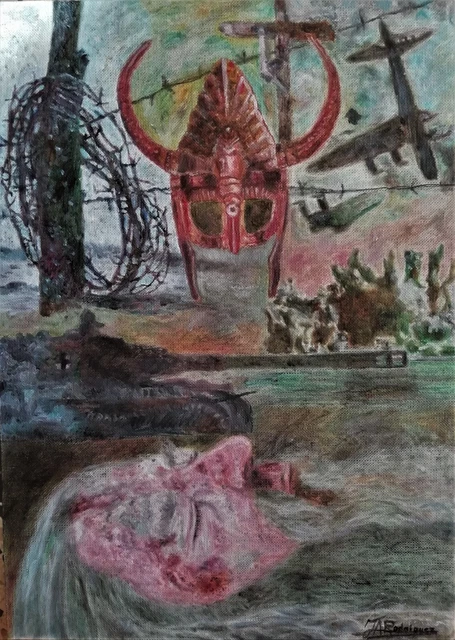 Rodríguez García. La guerra. Óleo sobre cartón preparado.(29'7x21cm).2022.