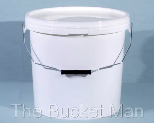 5 x 5 L Ltr Litre White Plastic Buckets Containers with Lids & Metal Handles