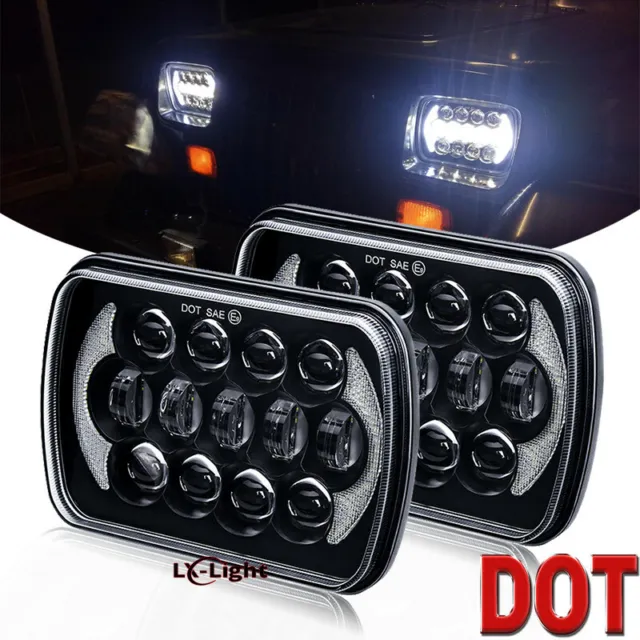 1997-2010 for Kenworth T300 Pair DOT 7x6" 5x7inch Halo Led Headlights HI/LO DRL