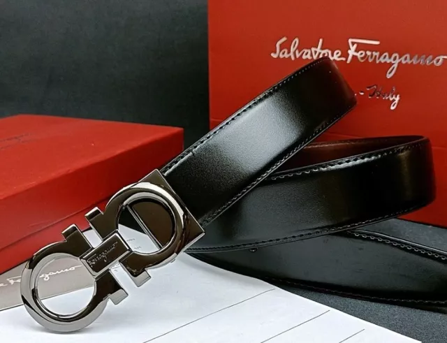 Cintura SALVATORE FERRAGAMO Original. Fibia SILVER. Color NERO L. 115 cm *SALDI*