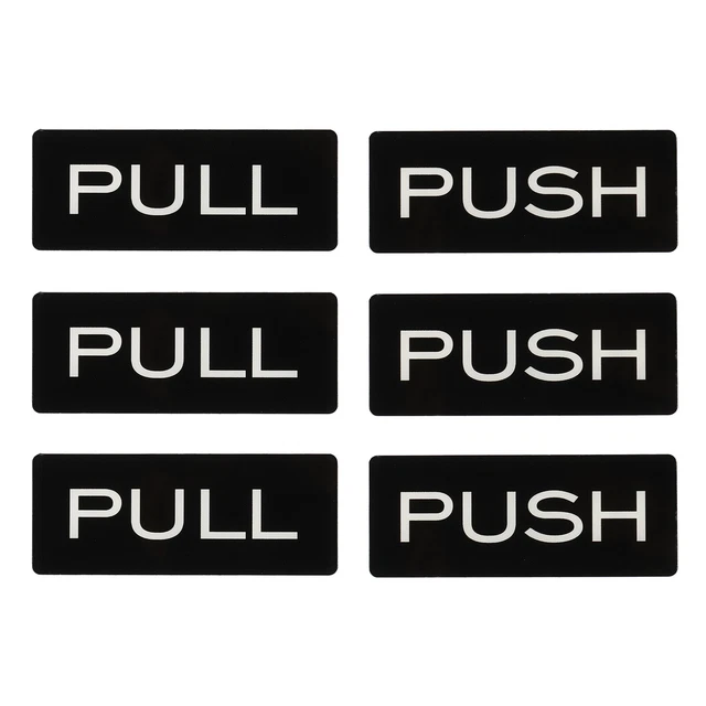 Insegna porta push push pull 1,6x3,9", 3 paia acrilico autoadesivo nero/bianco