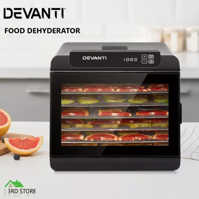 Devanti Food Dehydrators Stainless Steel Jerk Dehydrator Fruit Dryer 6 Trays