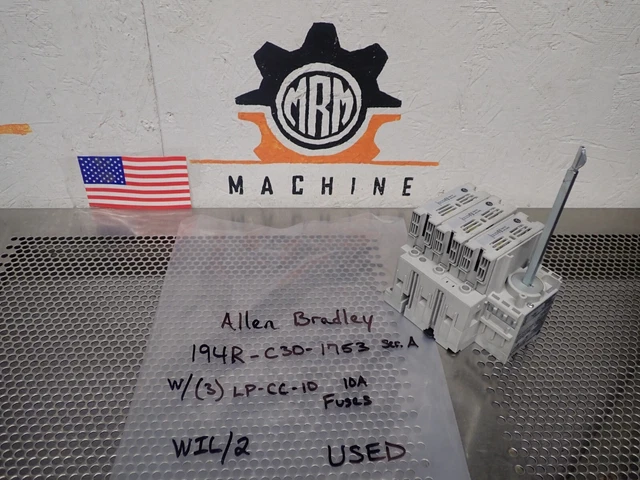 Allen Bradley 194R-C30-1753 Ser A Disconnect Switch & (3)Low-Peak LP-CC-10 Fuses
