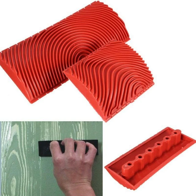 2pcs Bois Grain Caoutchouc Patin Peinture Effets Grainage Mural Outils Rouge
