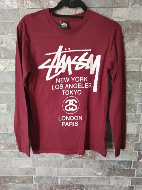 Stussy Los Angeles T-Shirt Size S burgundy , new york la, tokyo, london, paris