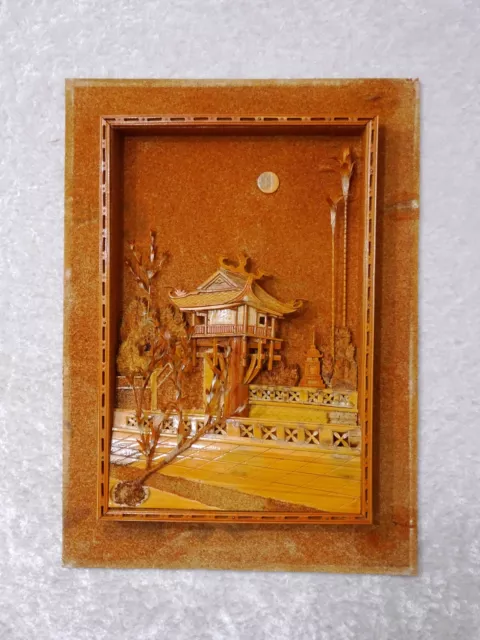 jhu7wD - Asiatique Bois Collage Diorama Pagode En Boîte Handgefertigt Vintage