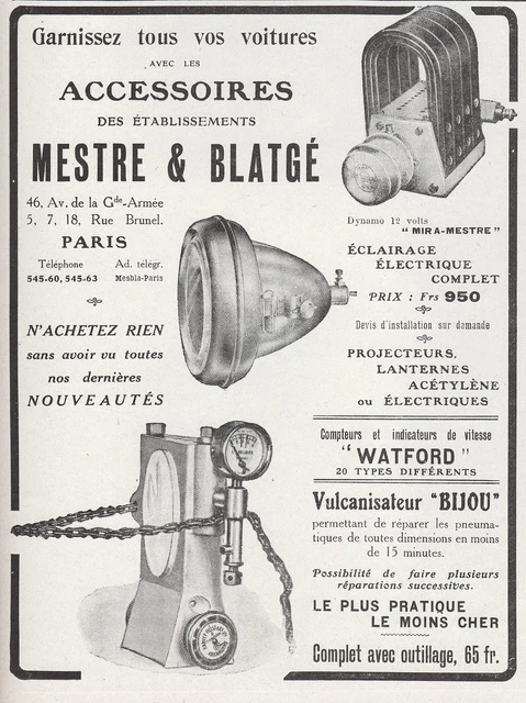 Publicite Mestre & Blatge  Automobile Accessoires Auto   Ad  1913 -1H