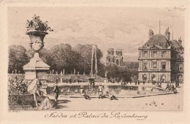 RARE GRAVURE CH PINET JARDIN PALAIS DU LUXEMBOURG  23 X 17 cm