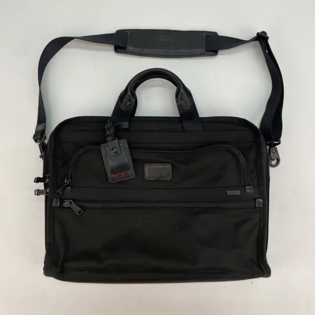 Tumi Alpha Slim Laptop Shoulder Bag 26111DH Leather Nylon Canvas Briefcase Black