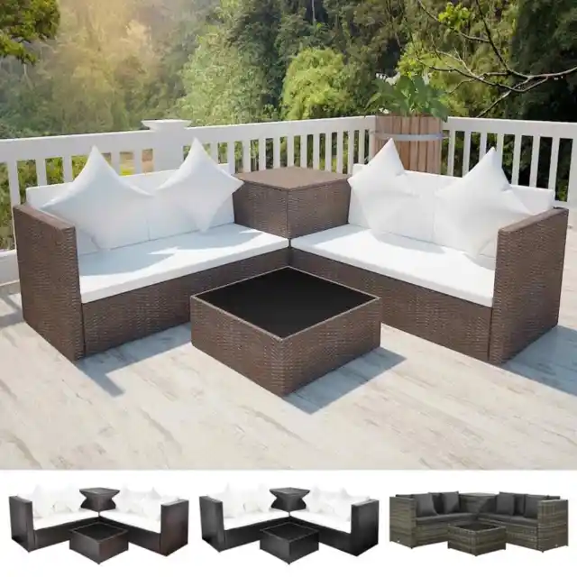 Gartenmöbel 4-tlg. mit Auflagen Poly Rattan Lounge Sofa Mehrere Auswahl vidaXL