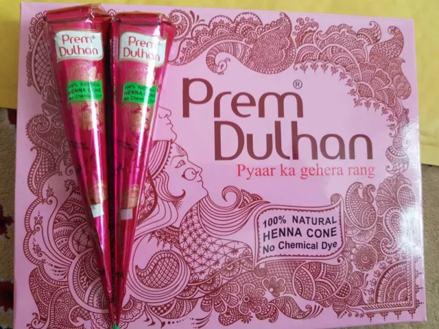 2 X HERBAL BASED 100% NATURAL FRESH PREM DULHAN (Bridal) HENNA MEHNDI CONES 2