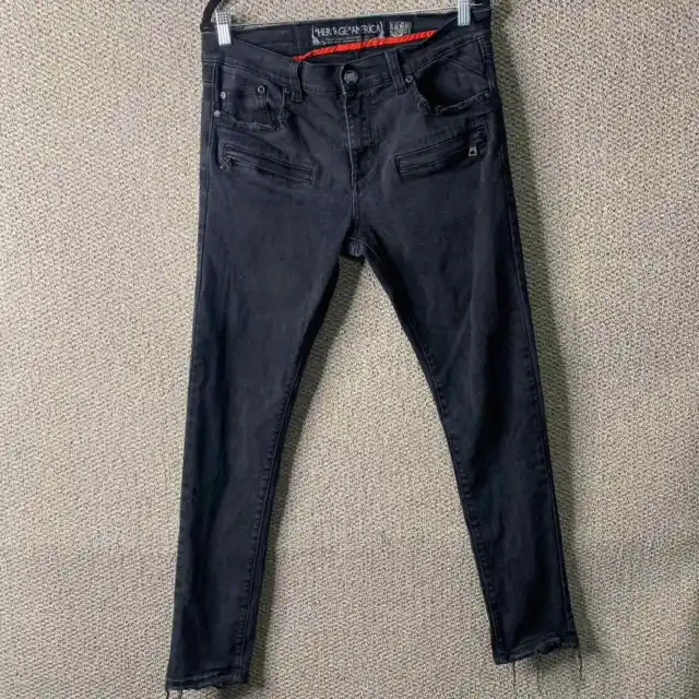 Heritage America Mens Jeans Size 36X33 Black Denim Skinny Distressed Pockets