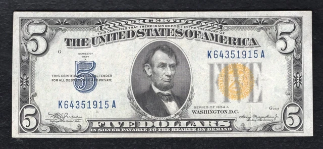 Fr. 2307 1934-A $5 Five Dollars “North Africa” Silver Certificate Ef (B)