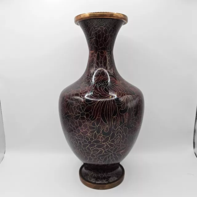 Chinese Cloisonne Enamel Floral Burgundy Vase 26cm Tall (H1) NS#748