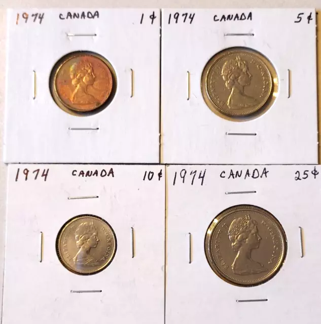 (Lot of 4)  1974  Canada coins  1, 5, 10, 25 cent coins