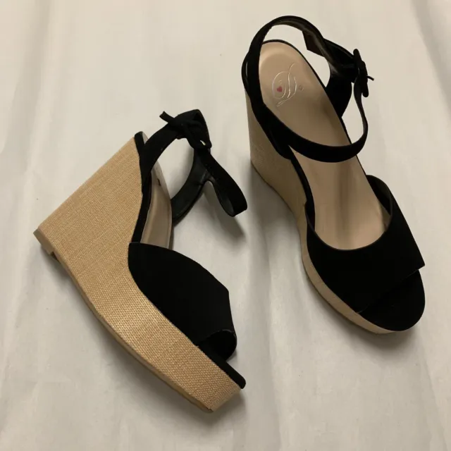 Delicious Women's Shoes Black Open Toe High Platform Wedge Sandal Size 8