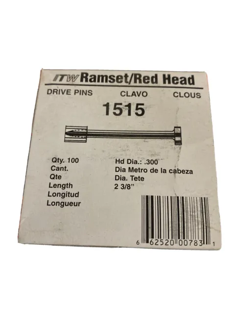 100 / 1 Box of Ramset 2-3/8" Drive Pins .30 head dia powder fasteners 1515