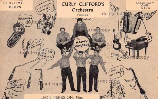 The Happy Hayseeds Curly Clifford's Orchestra WIBA Radio Station Vtg Postcard A7