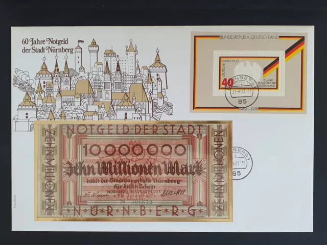 Banknotenbrief Deutschland - Stadt Nürnberg Notgeld 10 Millionen Mark 1923