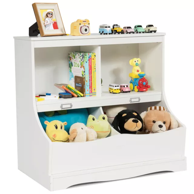 Children's Storage Bookcase Kids Floor Cabinet Toys Bin Display Organizer White