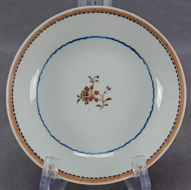 18th Century Chinese Export Brown & Gold Flower Blue & Orange 4 5/8 Inch Saucer