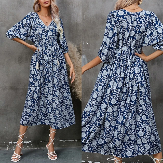 Abito da donna bohémien spiaggia abito casual abiti vacanze donna lungo sciolto
