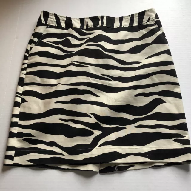 Merona Womens Sz 10 Zebra Print A-Line Skirt Black Ivory Animal Career A2236