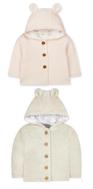 Cardigan giacca lavorata a maglia nuova con etichette per la cura materna bambini bambine orso rosa blu con cappuccio