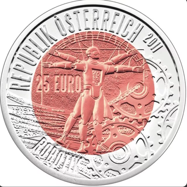 25 Euro Münze 2011 Österreich Niob "Robotik" handgehoben