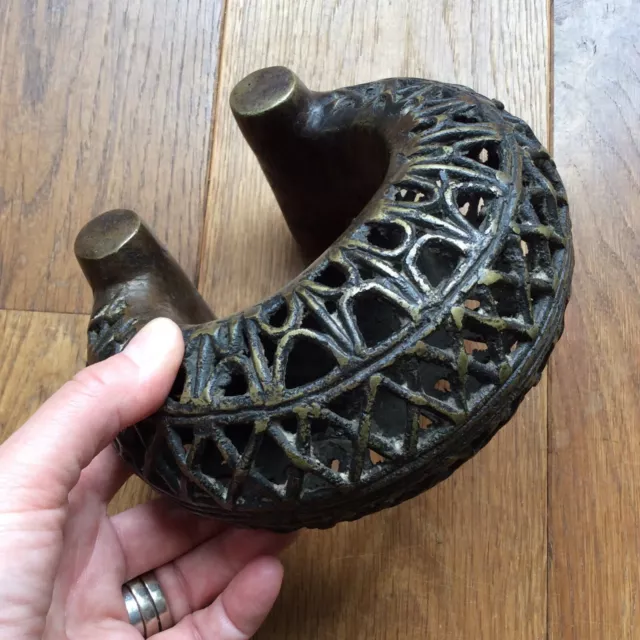 Enorme Antico Bracelet Traforato Nigeria Benin Etnico Gioiello Bronzo - Africa