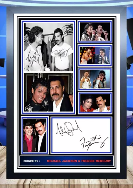 53) michael jackson & freddie mercury signed a4 photograph/framed/unframed