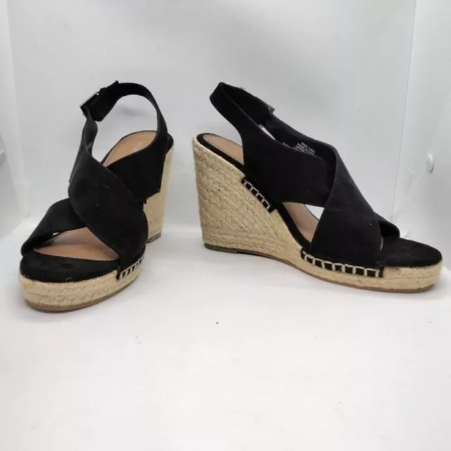 Apt 9.  NWOT. Black Faux Suede Cross Strap Sling Back Espadrilles Sandals.   7M.