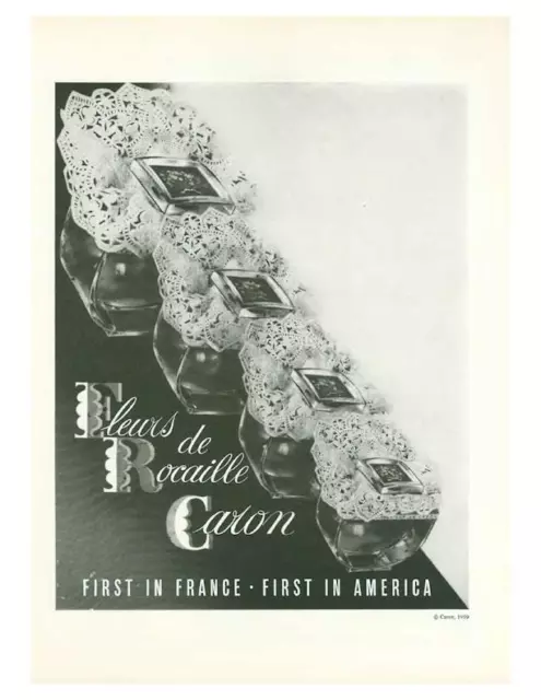 1960 Caron Perfume PRINT AD Fleurs de Rocaille Vintage Bottles